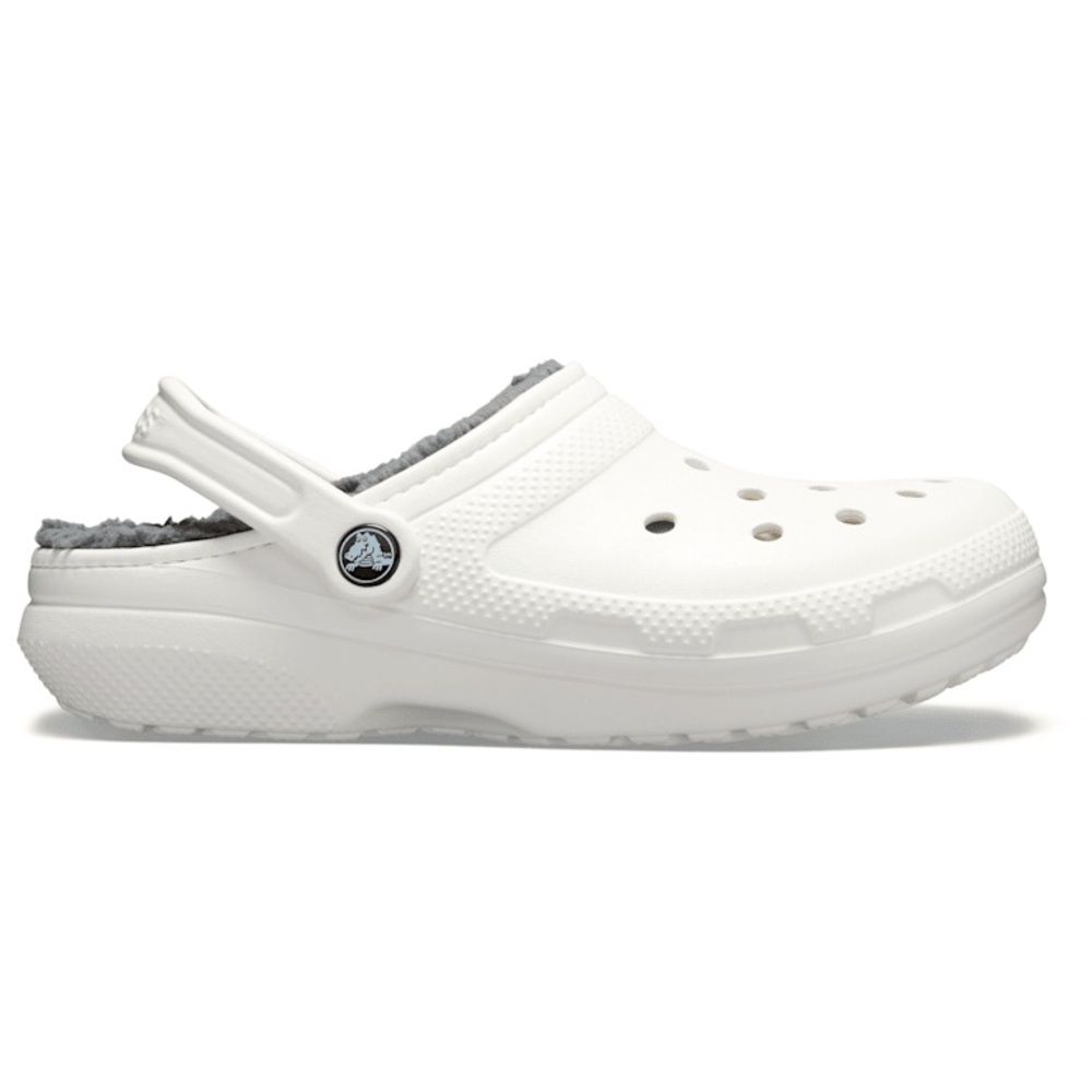 CROCS classic lined White Slippers with Gray Interior slip-on clog shoe 8 - Picture 2 of 8